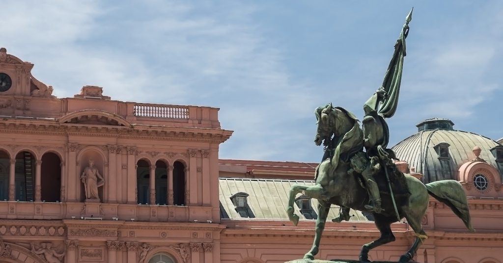 Equestrian statue in an Argentine city plaza — Sam Desmet's Unity in Diversity, Argentina chapter