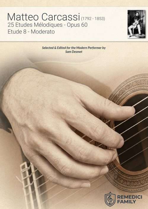 Carcassi Op. 60 No. 8 sheet music cover for solo classical guitar, edited by Sam Desmet